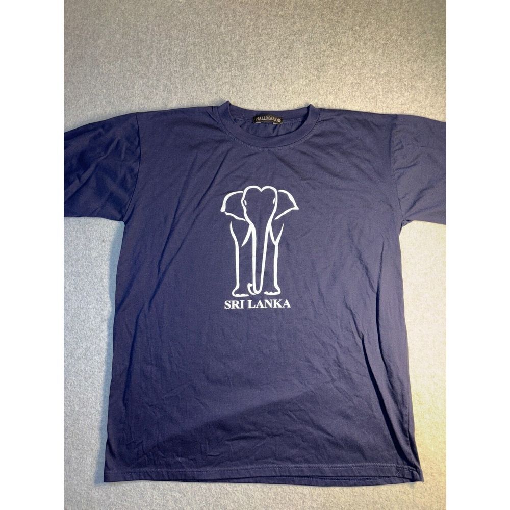 Hallmark Tee Shirt Men 2XL Navy Short Sleeve Crew Neck Sri Lanka Ellephant Print